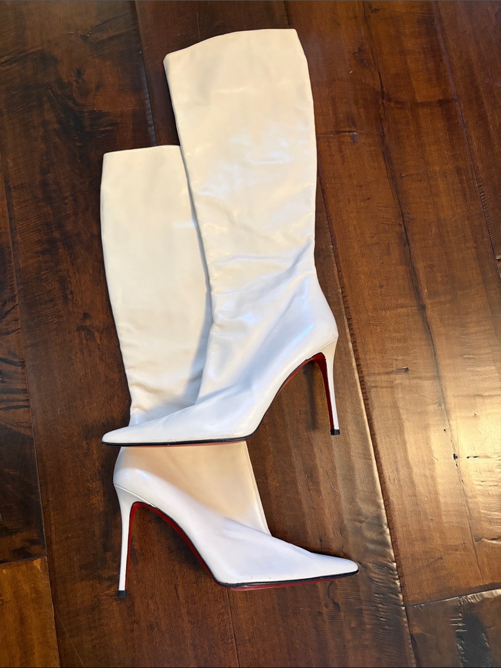 Christian Louboutin White Knee-High Stiletto Boots